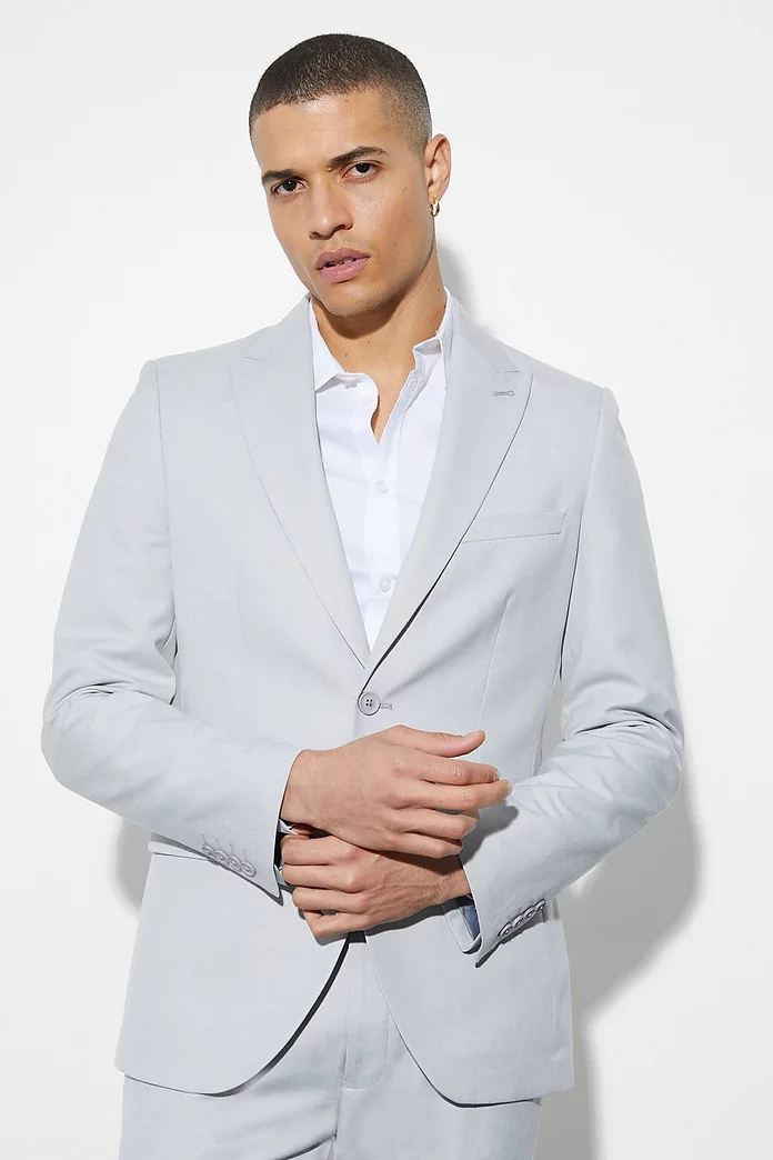 Slim Single Breasted Linen Suit Jacket | boohooMAN USA